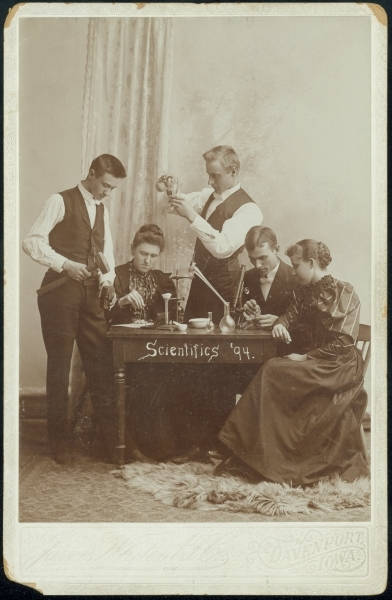 Five students with scientific apparatus (1894)